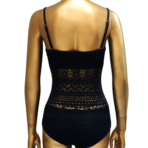 One Piece Black Knit Monokini Swimsuit with Straps Crochet Swimwear - Picture 7 of 10